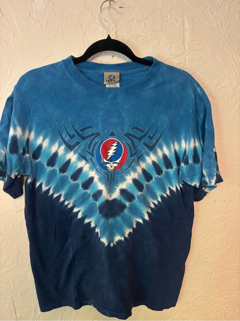 Vintage 1990s Tie-Dye Blue Grateful Dead Lightning Skull Short-Sleeve Tee